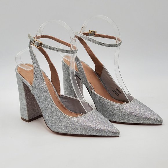 ASOS Silver Glitter Block Heels - NWOT - Picture 2 of 16